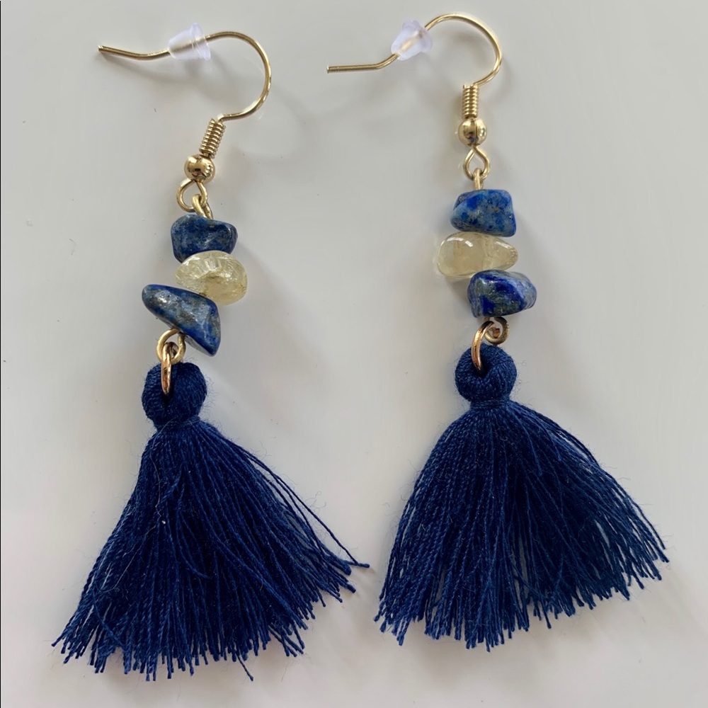 Lapis Lazuli Boho Tassel Earrings